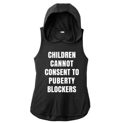 Children Cannot Consent To Puberty Blockers Ladies PosiCharge Tri-Blend Wicking Draft Hoodie Tank