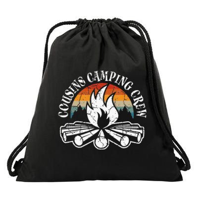 Cousin Camping Crew Retro Sunset With Pine Trees Drawstring Bag