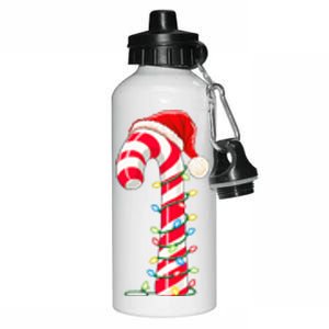 Christmas Candy Cane Santa Hat Xmas Light Aluminum Water Bottle