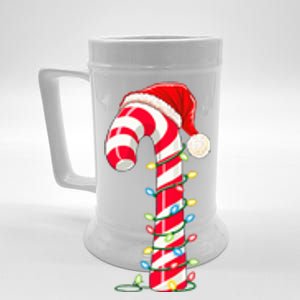 Christmas Candy Cane Santa Hat Xmas Light Beer Stein