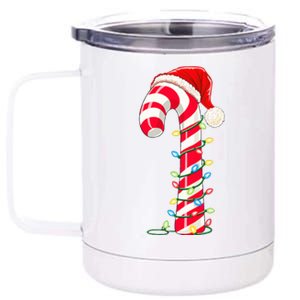 Christmas Candy Cane Santa Hat Xmas Light 12 oz Stainless Steel Tumbler Cup