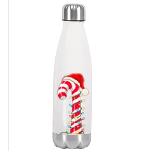 Christmas Candy Cane Santa Hat Xmas Light Stainless Steel Insulated Water Bottle