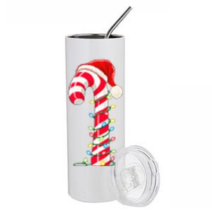 Christmas Candy Cane Santa Hat Xmas Light Stainless Steel Tumbler