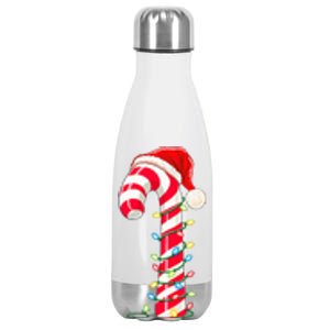 Christmas Candy Cane Santa Hat Xmas Light Stainless Steel Insulated Water Bottle