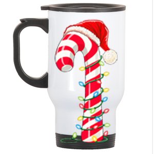 Christmas Candy Cane Santa Hat Xmas Light Stainless Steel Travel Mug