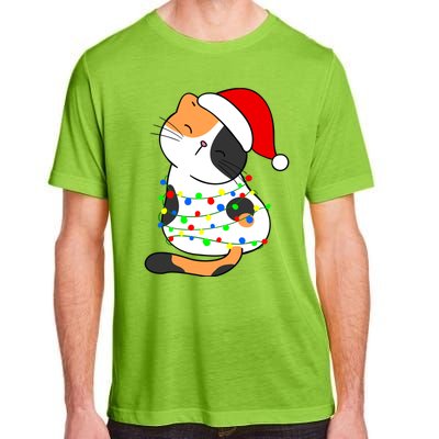 Calico Cat Christmas Tree Lights Santa Hat Funny Cat Lovers Funny Gift Adult ChromaSoft Performance T-Shirt