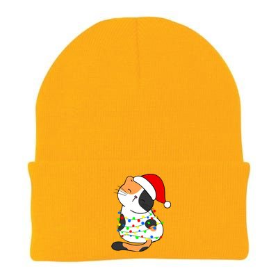 Calico Cat Christmas Tree Lights Santa Hat Funny Cat Lovers Funny Gift Knit Cap Winter Beanie