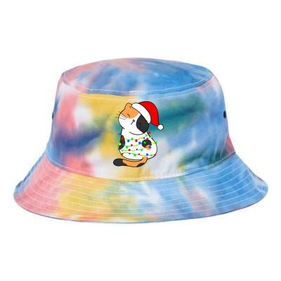 Calico Cat Christmas Tree Lights Santa Hat Funny Cat Lovers Funny Gift Tie Dye Newport Bucket Hat