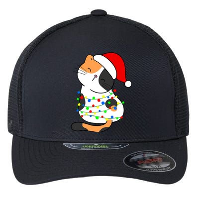 Calico Cat Christmas Tree Lights Santa Hat Funny Cat Lovers Funny Gift Flexfit Unipanel Trucker Cap