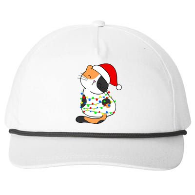 Calico Cat Christmas Tree Lights Santa Hat Funny Cat Lovers Funny Gift Snapback Five-Panel Rope Hat