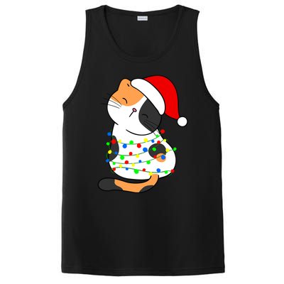 Calico Cat Christmas Tree Lights Santa Hat Funny Cat Lovers Funny Gift PosiCharge Competitor Tank