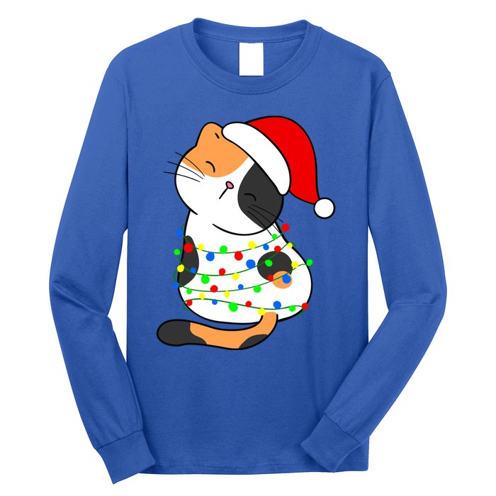 Calico Cat Christmas Tree Lights Santa Hat Funny Cat Lovers Funny Gift Long Sleeve Shirt