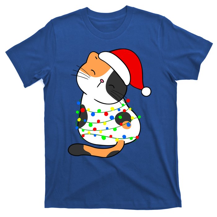 Calico Cat Christmas Tree Lights Santa Hat Funny Cat Lovers Funny Gift T-Shirt