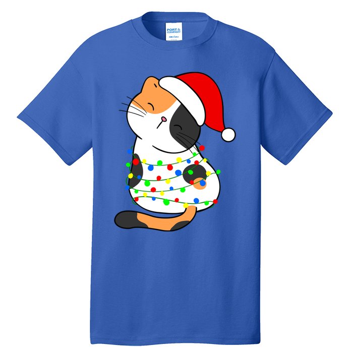 Calico Cat Christmas Tree Lights Santa Hat Funny Cat Lovers Funny Gift Tall T-Shirt