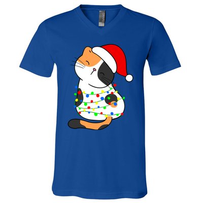 Calico Cat Christmas Tree Lights Santa Hat Funny Cat Lovers Funny Gift V-Neck T-Shirt