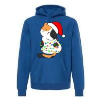 Calico Cat Christmas Tree Lights Santa Hat Funny Cat Lovers Funny Gift Premium Hoodie