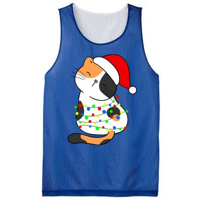 Calico Cat Christmas Tree Lights Santa Hat Funny Cat Lovers Funny Gift Mesh Reversible Basketball Jersey Tank