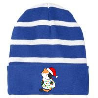 Calico Cat Christmas Tree Lights Santa Hat Funny Cat Lovers Funny Gift Striped Beanie with Solid Band