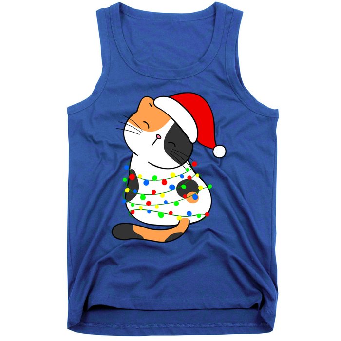 Calico Cat Christmas Tree Lights Santa Hat Funny Cat Lovers Funny Gift Tank Top