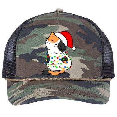 Calico Cat Christmas Tree Lights Santa Hat Funny Cat Lovers Funny Gift Retro Rope Trucker Hat Cap