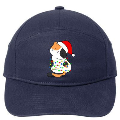 Calico Cat Christmas Tree Lights Santa Hat Funny Cat Lovers Funny Gift 7-Panel Snapback Hat