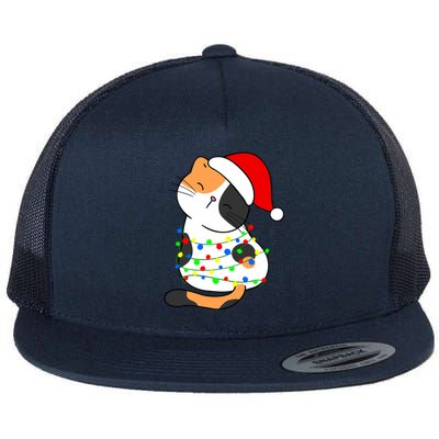 Calico Cat Christmas Tree Lights Santa Hat Funny Cat Lovers Funny Gift Flat Bill Trucker Hat