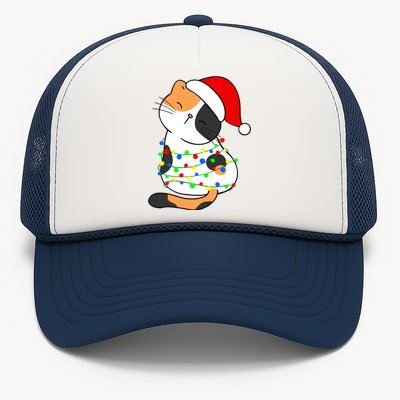 Calico Cat Christmas Tree Lights Santa Hat Funny Cat Lovers Funny Gift Trucker Hat