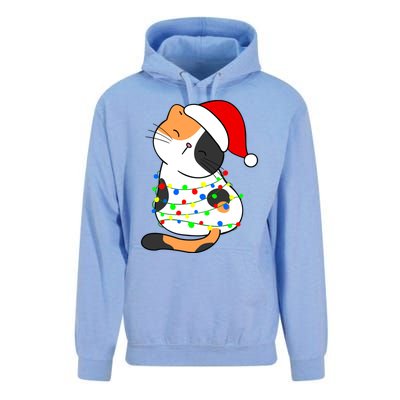 Calico Cat Christmas Tree Lights Santa Hat Funny Cat Lovers Funny Gift Unisex Surf Hoodie