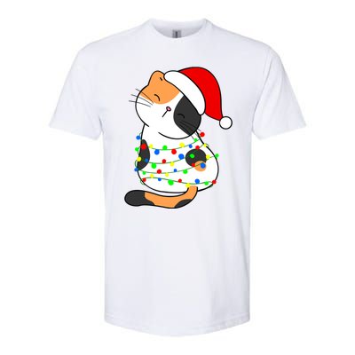 Calico Cat Christmas Tree Lights Santa Hat Funny Cat Lovers Funny Gift Softstyle CVC T-Shirt