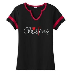 Cross Christmas Cute Xmas Pajama Christian Jesus Faith Ladies Halftime Notch Neck Tee