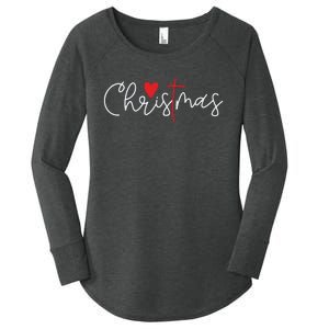 Cross Christmas Cute Xmas Pajama Christian Jesus Faith Women's Perfect Tri Tunic Long Sleeve Shirt