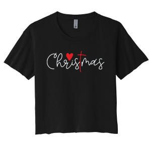 Cross Christmas Cute Xmas Pajama Christian Jesus Faith Women's Crop Top Tee