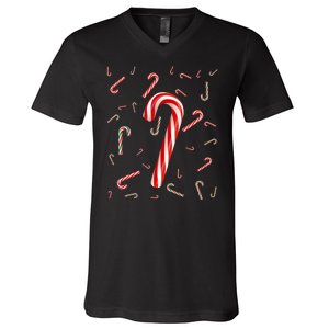 Christmas Candy Cane Santa Hat Xmas Holiday V-Neck T-Shirt