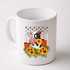 Cute Cow Cute Gift Sunflower American Flag Cow Farmer Gift Coffee Mug