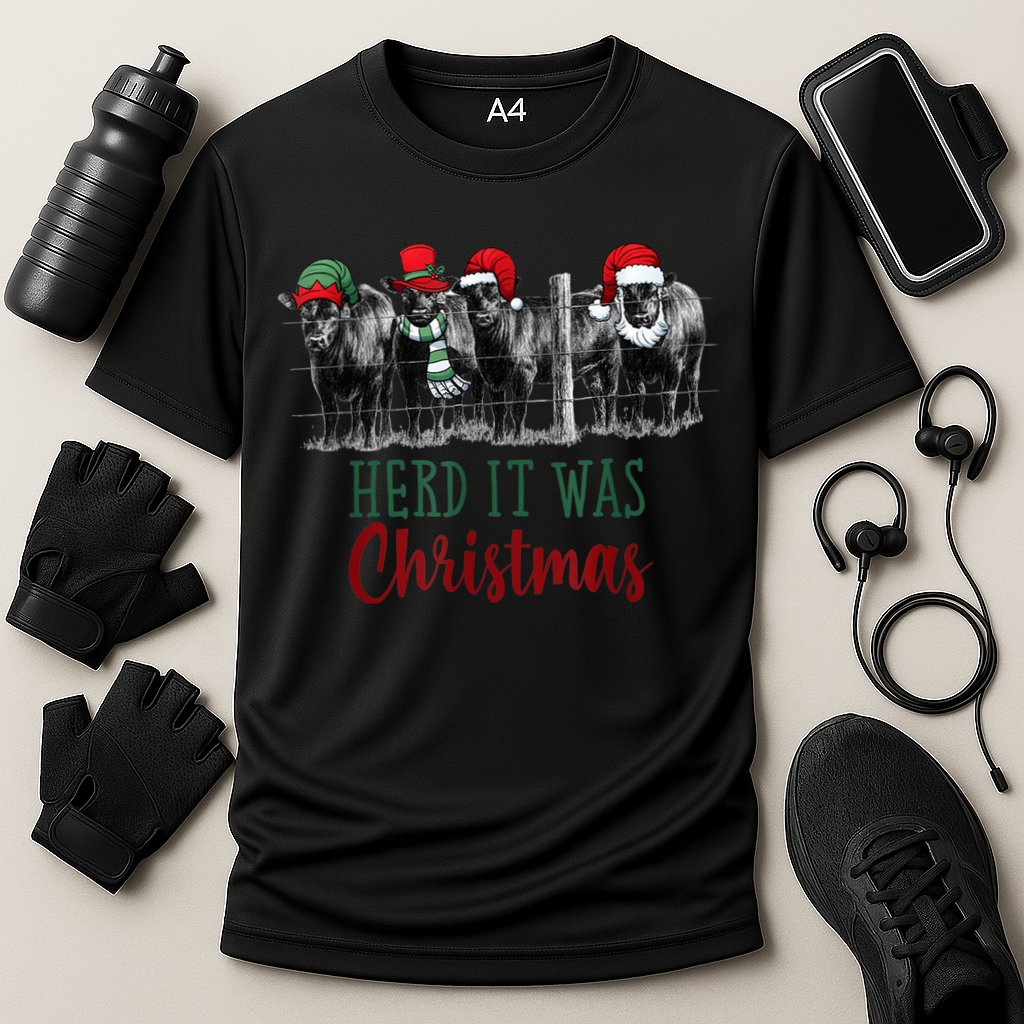 Cute Christmas Cows Herd It Was Christmas Funny Cow Shirt Cooling Performance Crew T-Shirt