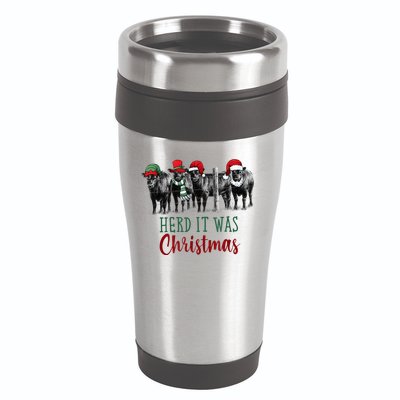 Cute Christmas Cows Herd It Was Christmas Funny Cow Shirt 16oz Travel Tumbler