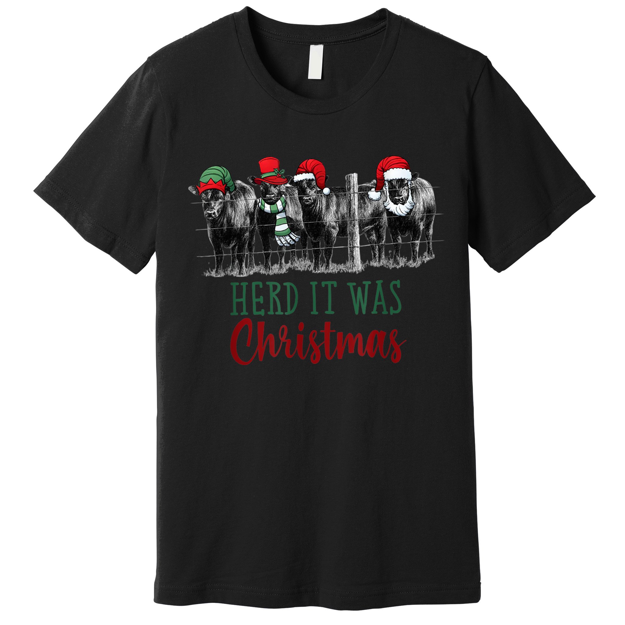 Cute Christmas Cows Herd It Was Christmas Funny Cow Shirt Premium T-Shirt