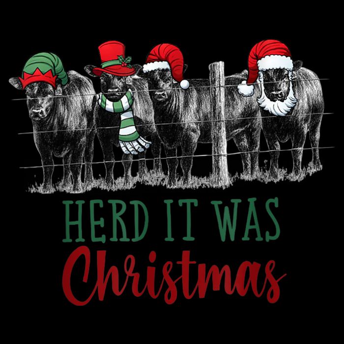 Cute Christmas Cows Herd It Was Christmas Funny Cow Shirt Premium T-Shirt