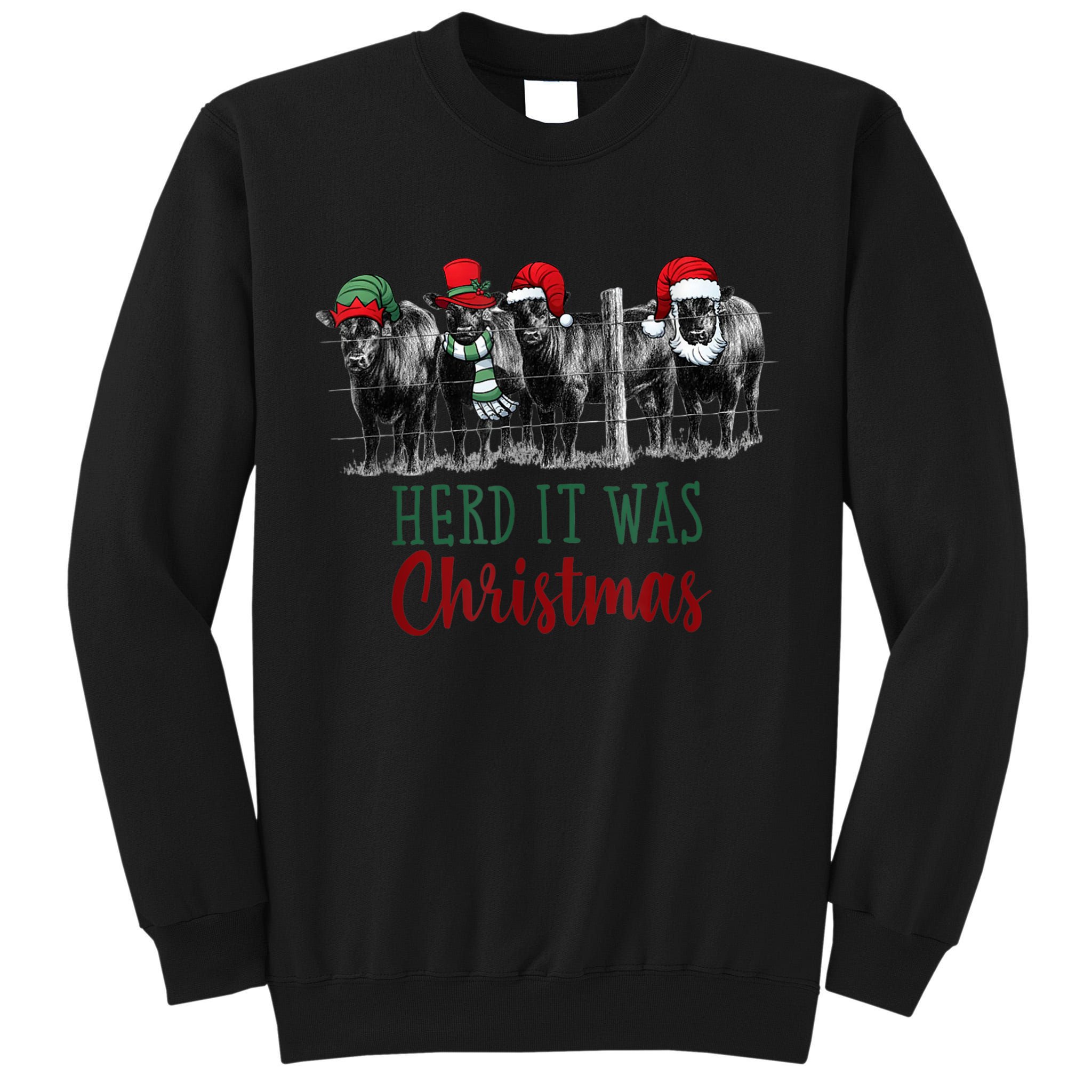 Cute Christmas Cows Herd It Was Christmas Funny Cow Shirt Tall Sweatshirt