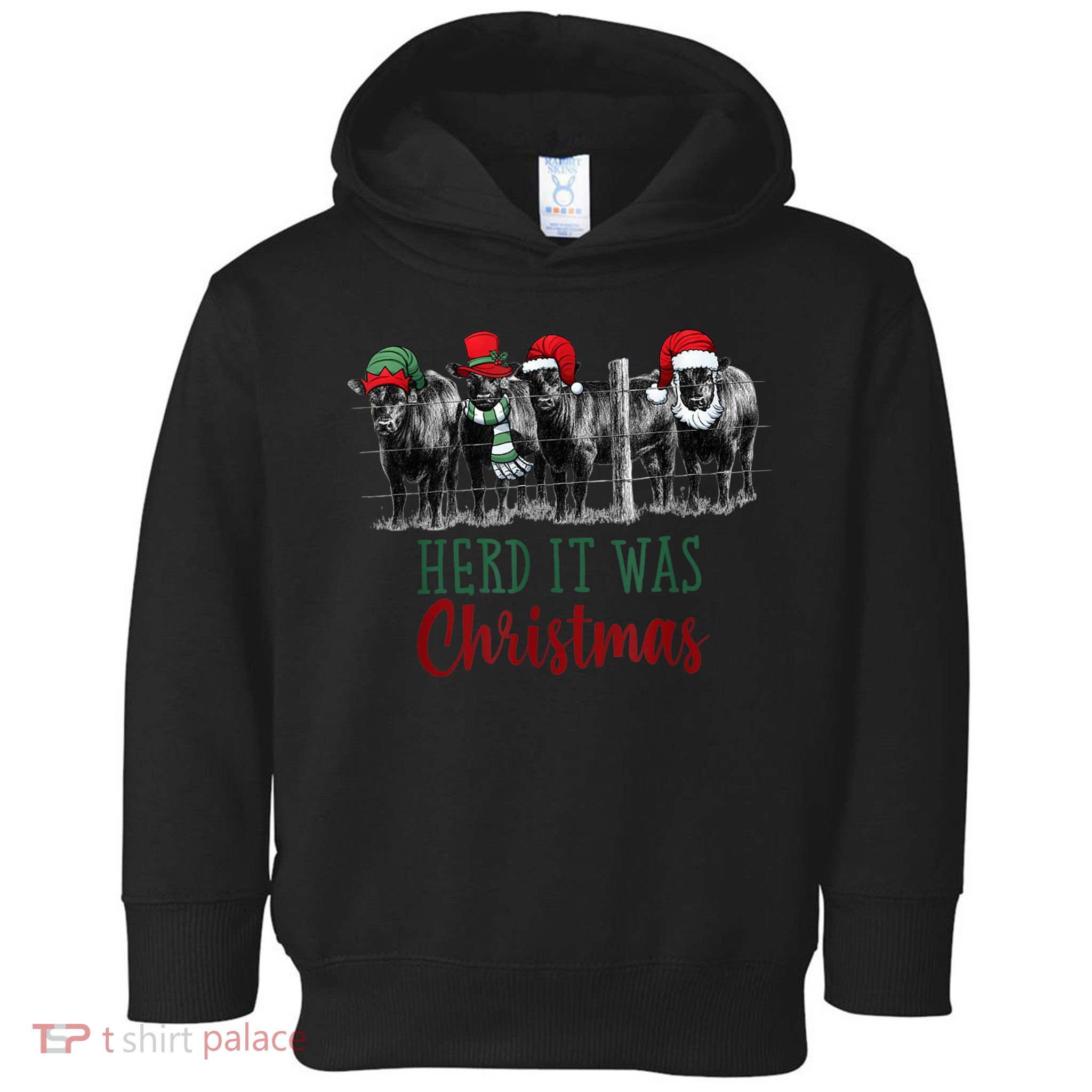 Cute Christmas Cows Herd It Was Christmas Funny Cow Shirt Toddler Hoodie