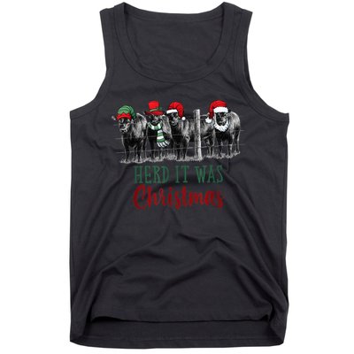 Cute Christmas Cows Herd It Was Christmas Funny Cow Shirt Tank Top