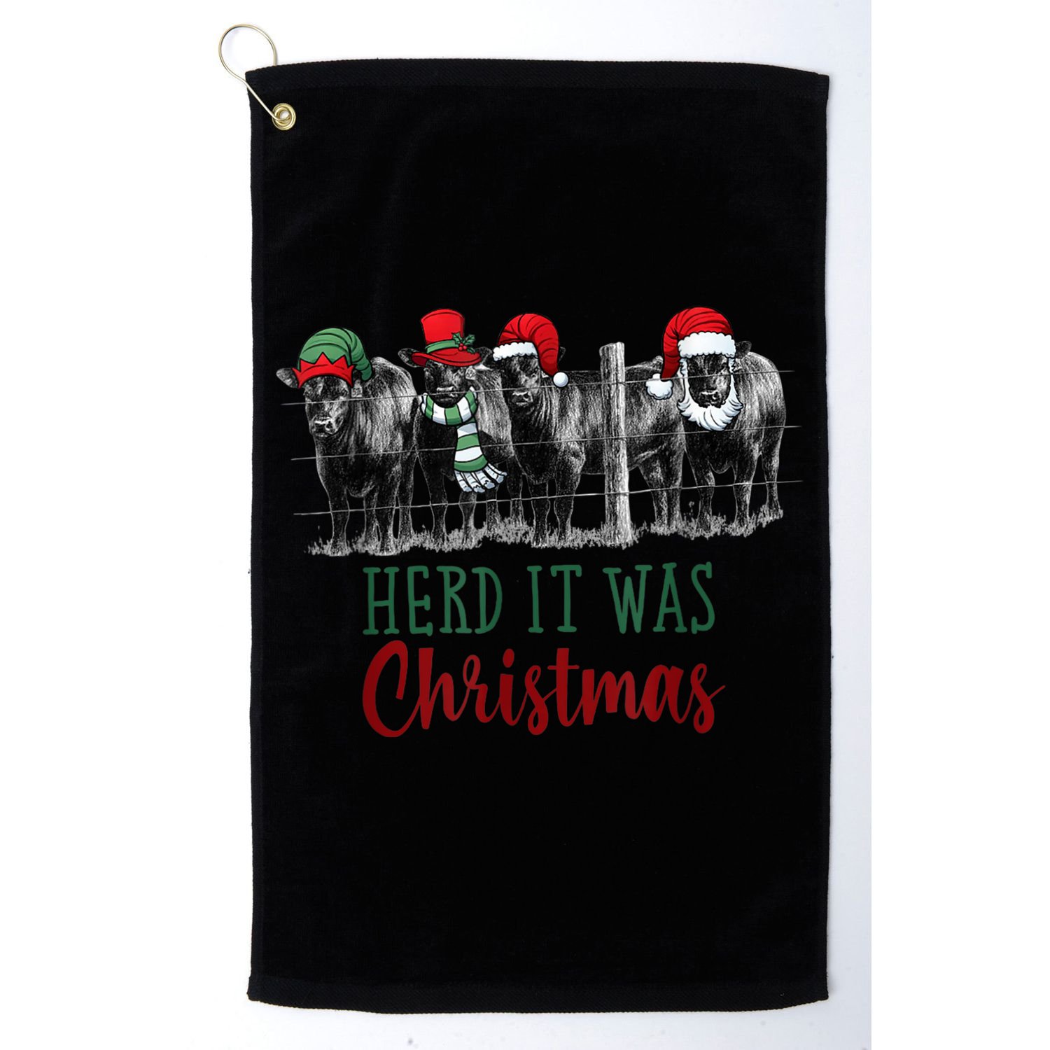 Cute Christmas Cows Herd It Was Christmas Funny Cow Shirt Golf Towel