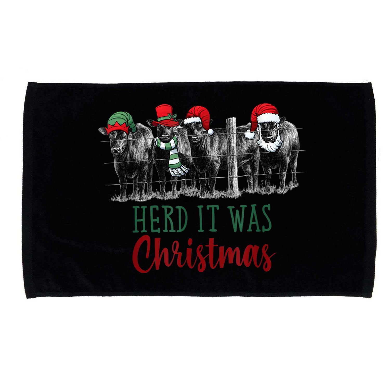 Cute Christmas Cows Herd It Was Christmas Funny Cow Shirt Microfiber Hand Towel