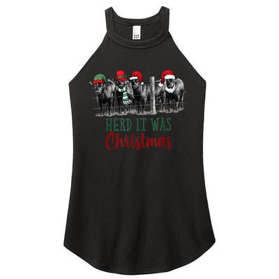 Cute Christmas Cows Herd It Was Christmas Funny Cow Shirt Women's Perfect Tri Rocker Tank