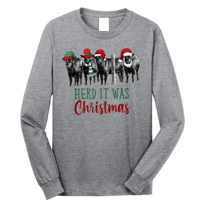 Cute Christmas Cows Herd It Was Christmas Funny Cow Shirt Long Sleeve Shirt