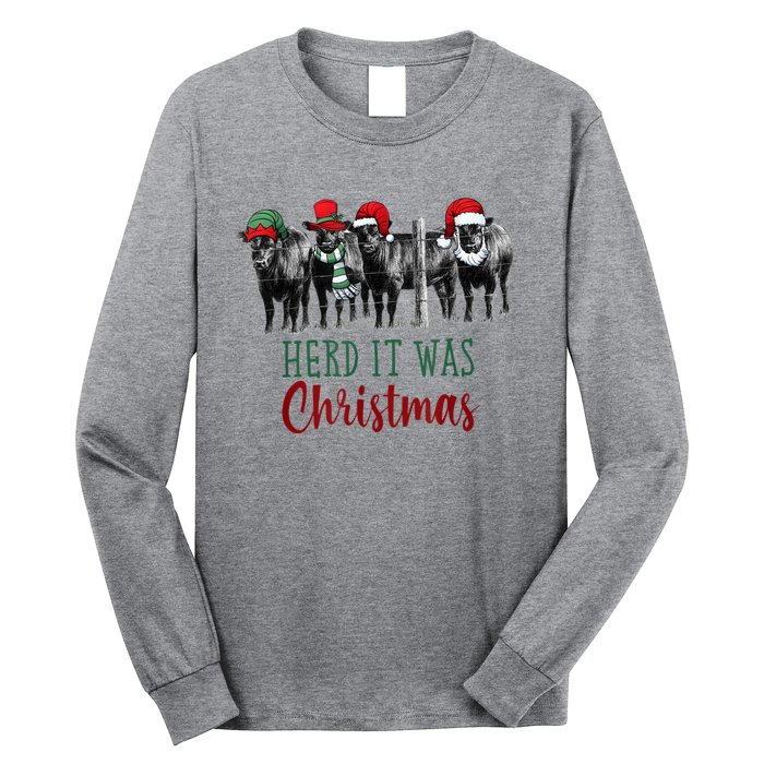 Cute Christmas Cows Herd It Was Christmas Funny Cow Shirt Long Sleeve Shirt