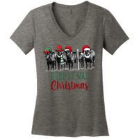 Cute Christmas Cows Herd It Was Christmas Funny Cow Shirt Women's V-Neck T-Shirt