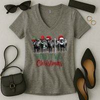 Cute Christmas Cows Herd It Was Christmas Funny Cow Shirt Women's V-Neck T-Shirt