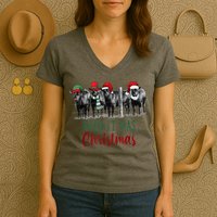 Cute Christmas Cows Herd It Was Christmas Funny Cow Shirt Women's V-Neck T-Shirt