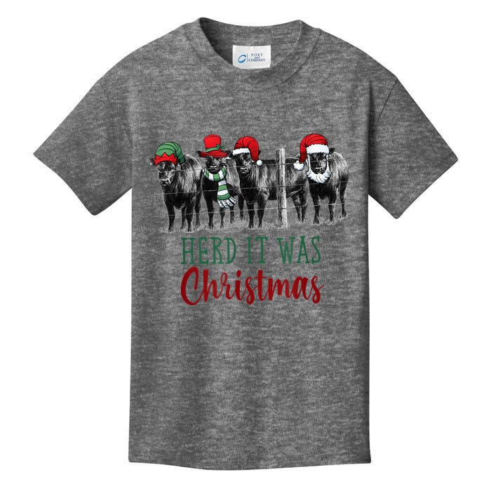 Cute Christmas Cows Herd It Was Christmas Funny Cow Shirt Kids T-Shirt